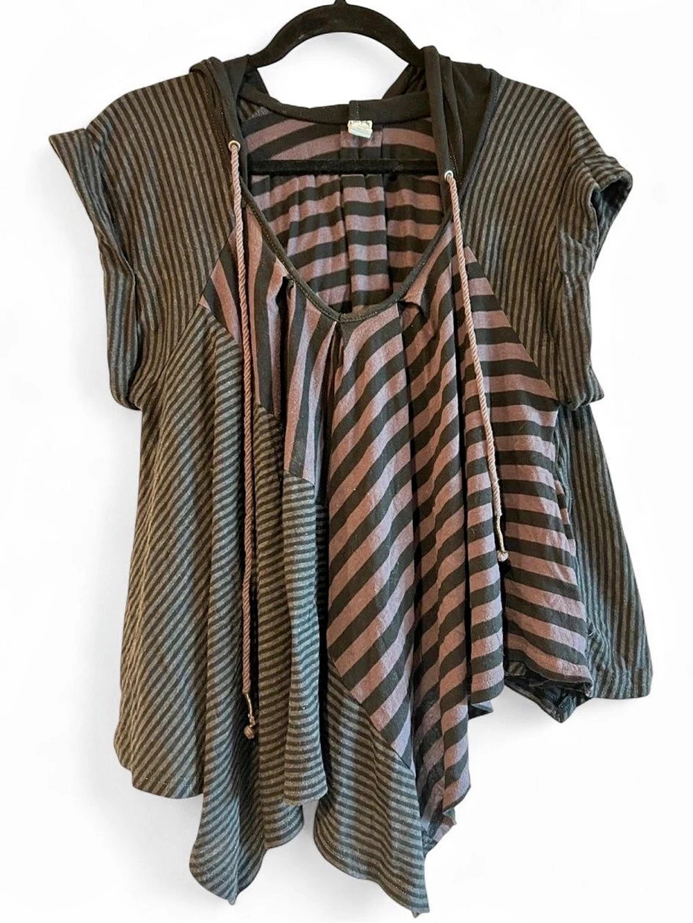 Free People All I Need Hooded Poncho Striped Black & Pink Small